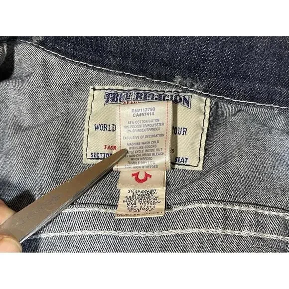 TRUE RELIGION Denim Trucker Jacket Blue Denim Jean Snap Button Sz XS Woman Logo - Picture 15 of 16